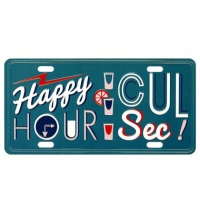 Pequeña placa de metal decorativa Happy Hour