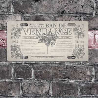 Plaque décorative en métal ban de vendange