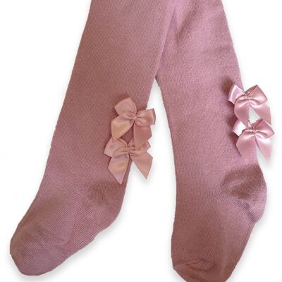 Baby tights with satin bows ANTIQUE PINK