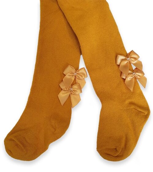 Baby tights with satin bows GOLDEN YELLOW