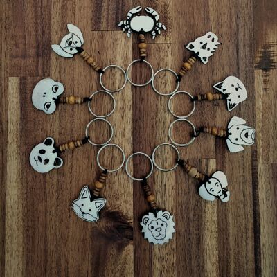 Set of 10 animal key rings