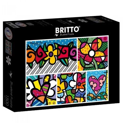 Puzzle 1500 pièces Romero Britto - Collage: Hearts and Flowers