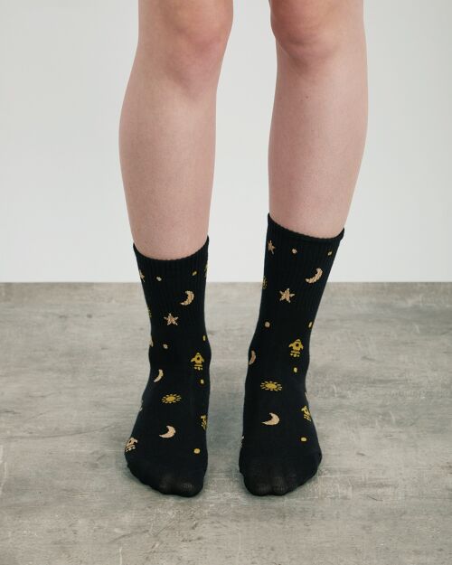 Star Tonic Foot Fuel Socks With Graphic Pattern In Black And Yellow