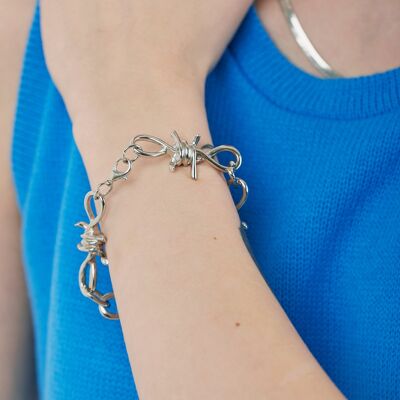 Y2K Grungecore Barbed Wire Bracelet In Silver