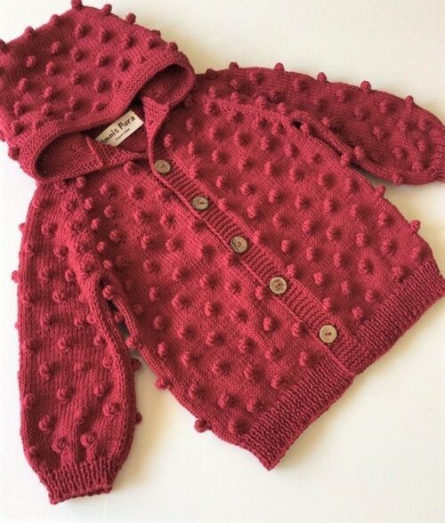 Organic Hand Knitted Popcorn Hooded Cardigan