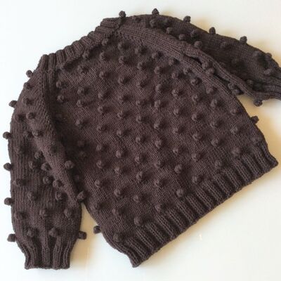 Organic Hand Knitted Chocolate Popcorn Jumper-Sporty Model
