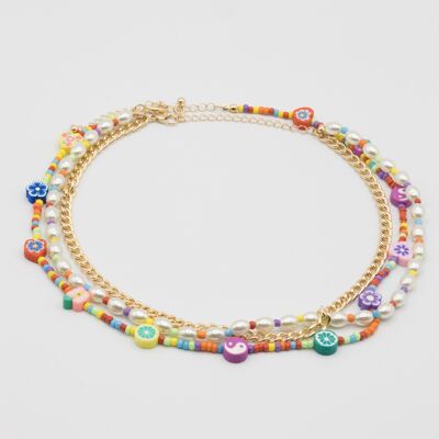 Fruit Bowl Three-Stack Beaded Necklace In Gold