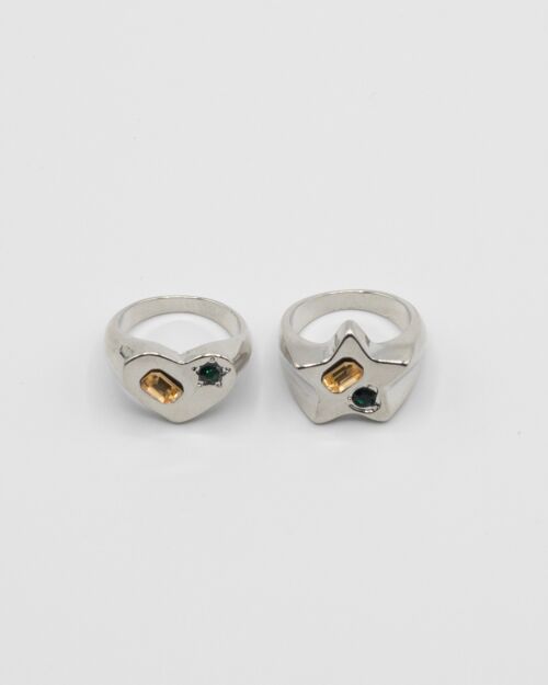 Gleaming Duo Chunky Silver Rings Set