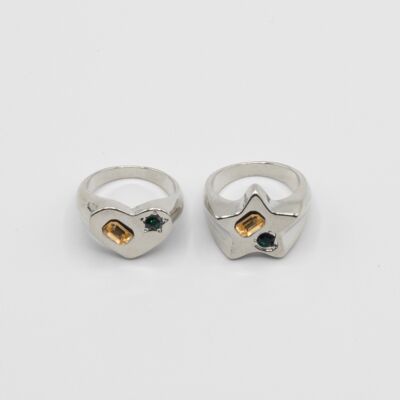 Gleaming Duo Chunky Silver Rings Set