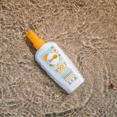 Spray Idratante per Bambini SPF 50+ - Protezione Solare Molto Alta Viso e Corpo - Profumo di Albicocca - Protezione UVA/UVB - Pelli Sensibili - Resistente all'Acqua