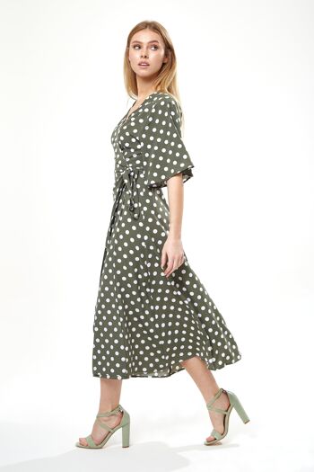 ROBE MIDI PORTEFEUILLE À POIS LIQUORISH KAKI 7