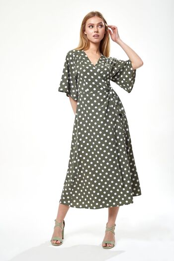 ROBE MIDI PORTEFEUILLE À POIS LIQUORISH KAKI 18