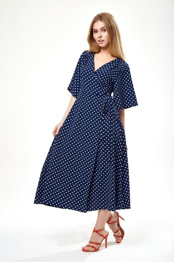 ROBE MIDI PORTEFEUILLE À PETITS POIS LIQUORISH MARINE 1