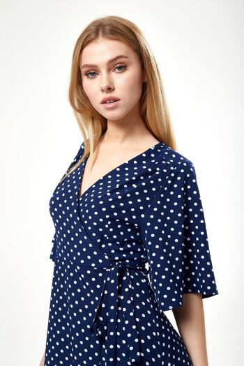 ROBE MIDI PORTEFEUILLE À PETITS POIS LIQUORISH MARINE 5