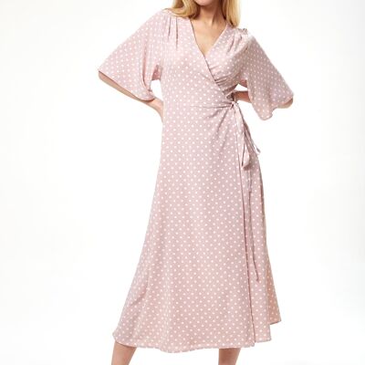 ROBE MIDI PORTEFEUILLE À POIS LIQUORISH ROSE CLAIR