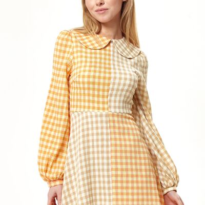 Liquorish Orange Check Mini Dress with Collar