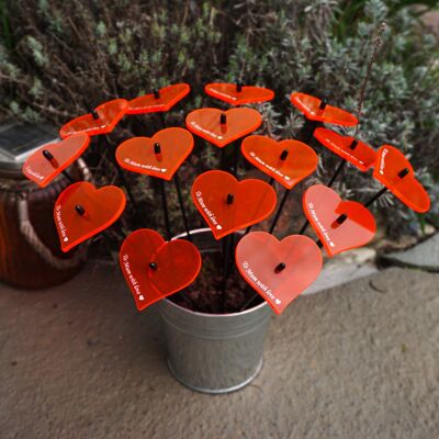 15 estacas decorativas de jardín de 25 cm/10 pulgadas de alto con corazones brillantes 'To Mum with Love', además de exhibidor de ventas SunCatcher Peggy Pot