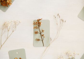 Petites cartes décorées de plantes séchées • Thème vert et doré 4
