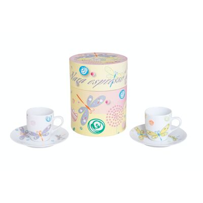 Set 2 espresso cups and saucers in a round gift box