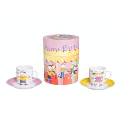 Set 2 tasses à expresso et soucoupes dans une boîte cadeau ronde