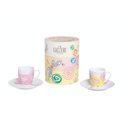 Set 2 tazzine da espresso con piattino in confezione regalo rotonda