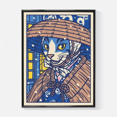 Poster „Katze verlässt ein Restaurant im Schnee“ (30x40cm oder A4-Format)