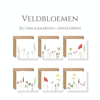 Veldbloemen wenskaarten (6 stuks dubbele kaarten incl. enveloppe) 1