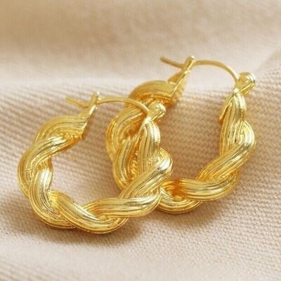 Aretes de aro gruesos con cuerda torcida en oro