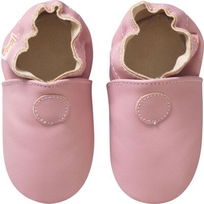 Chaussons cuir souple Uni vieux rose