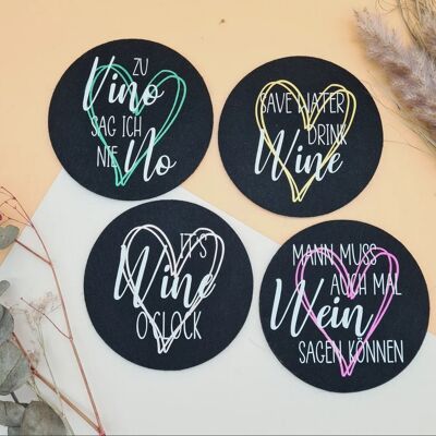 Set of 4 felt glass coasters with funny wine sayings
