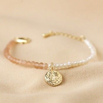 Bracelet en perles Talisman Moon Charm rose et perle en or 1