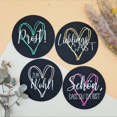 Set of 4 felt glass coasters with sayings