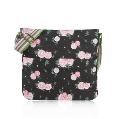 Bolso bandolera de lona con estampado de flores de rosas