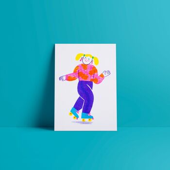 Kiki, la patineuse à roulettes // A5 Risograph Print Illustration 2