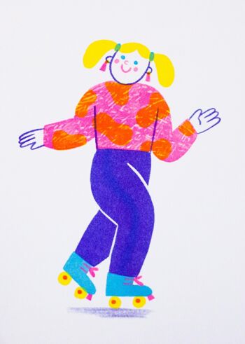 Kiki, la patineuse à roulettes // A5 Risograph Print Illustration 3