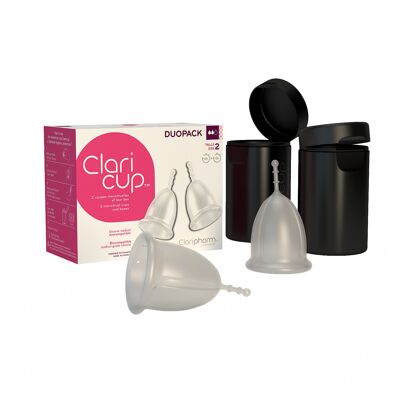 Duopack copas menstruales T2 Claricup + caja de desinfección