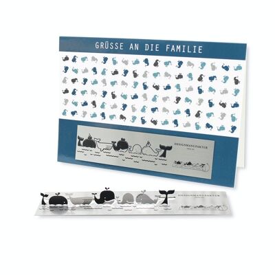 Skulpo carte de voeux en acier inoxydable famille de baleines