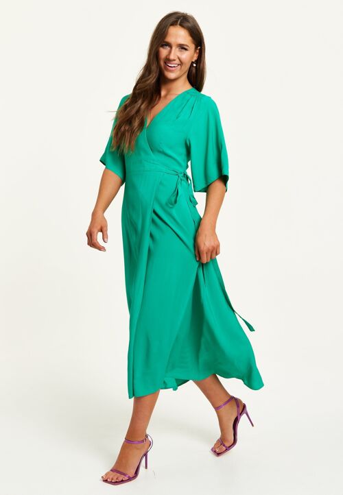 Liquorish Green Maxi Wrap Dress with Kimono Sleeves
