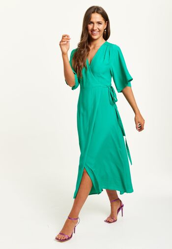 Maxi robe portefeuille vert liqueur avec manches kimono 3