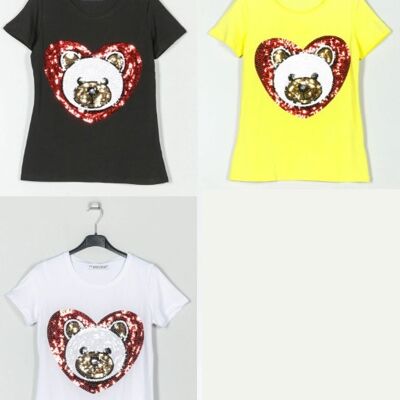 T-Shirt mit Paillettenbären