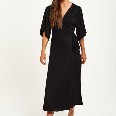 Liquorish Black Maxi Wrap Dress with Kimono Sleeves