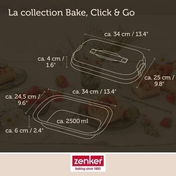 Moule à gâteaux rectangulaire avec couvercle de transport Zenker Bake Click and Go 3
