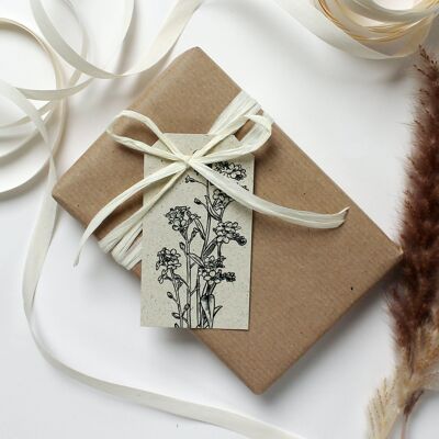 Gift tag made of grass paper, forget-me-not