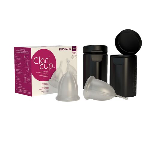 Duopack coupes menstruelles T3 Claricup + box de désinfection