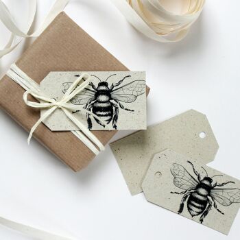 Étiquette cadeau en papier d'herbe, abeille sauvage 3
