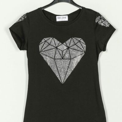 T-shirt cuore strass.