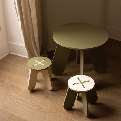 Kids Room - Tabouret enfant en bois kaki & combo