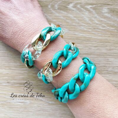 Set of 3 turquoise and gold bracelets in acrylic model Ohea