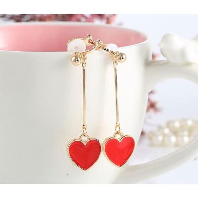 Orecchini a clip a goccia color oro con cuore smaltato rosso (confezione da 12)