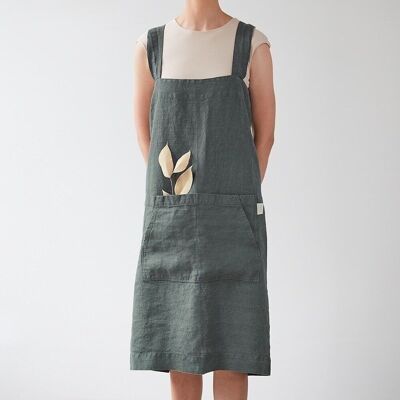 Forest Green Linen Pinafore Apron